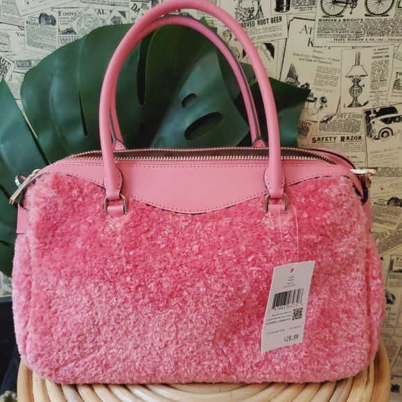 NWT Kate Spade Mimi Medium Faux Fur Pomegranate Smooth Leather Satchel Hand Bag - Picture 5 of 8